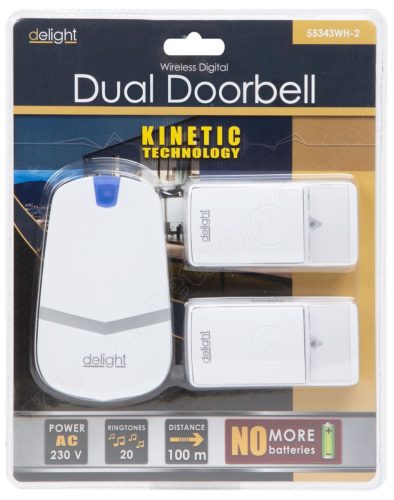 Kinetic elem nélküli, vezeték nélküli csengő két kültéri egységgel Delight 55343WH-2