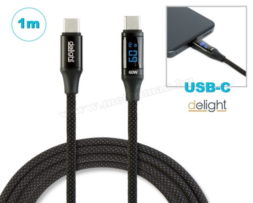 USB-C - USB-C telefontöltő és adatkábel Delight M55552BK-1