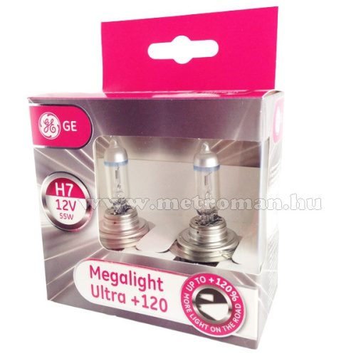 Halogén autó fényszóró izzó H7 GE Megalight +120% 12V 55W 58520SNU