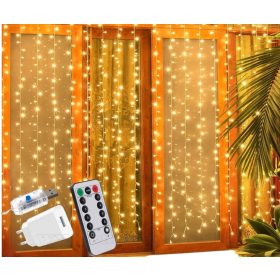   Karácsonyi LED fényfüggöny USB tápegységgel 300 LED 3x3 méter M6210USB Meleg Fehér
