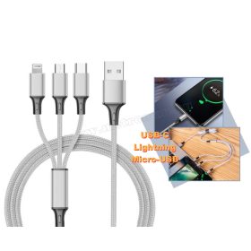   Univerzális Micro-USB  USB-C és iPhone Lightning telefon töltőkábel M6278-S