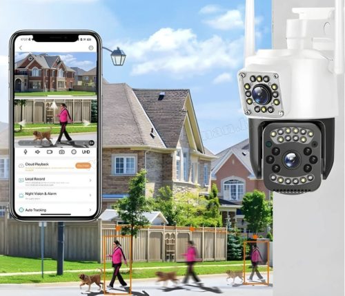 Kültéri Wifi Kamera, 2 kamerás SD kártyás megfigyelőkamera M6362B-DualCam V380PRO