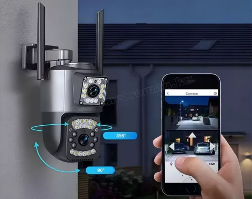 Kültéri Wifi Kamera, 2 kamerás SD kártyás megfigyelőkamera M6362CZ-DualCam V380PRO