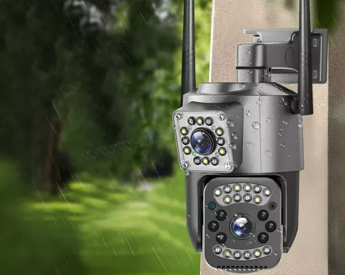 Kültéri Wifi Kamera, 2 kamerás SD kártyás megfigyelőkamera M6362CZ-DualCam V380PRO