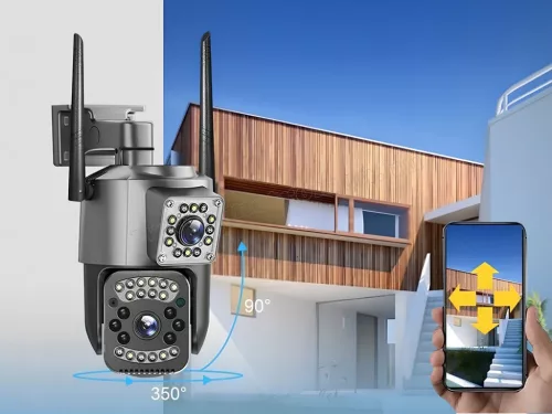Kültéri Wifi Kamera, 2 kamerás SD kártyás megfigyelőkamera M6362CZ-DualCam V380PRO