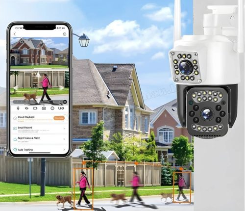 4G kültéri SIM kártyás kamera PTZ forgatható és fix 4G kamerával M6365-4G-PTZ DUAL-CAM V380PRO