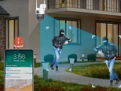 4G kültéri SIM kártyás kamera PTZ forgatható és fix 4G kamerával M6365-4G-PTZ DUAL-CAM V380PRO