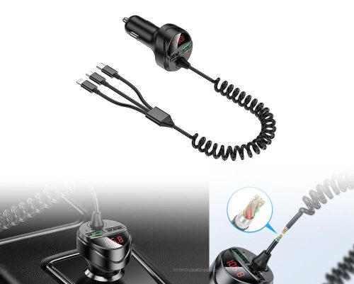 Autós USB-A / USB-C / microUSB / iPhone töltő és feszültségmérő M7401A