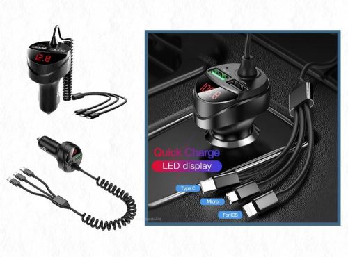 Autós USB-A / USB-C / microUSB / iPhone töltő és feszültségmérő M7401A