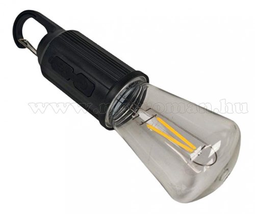 Felakasztható akkumulátoros sátorlámpa, kemping lámpa Retro Filament LED izzóval M8804LED