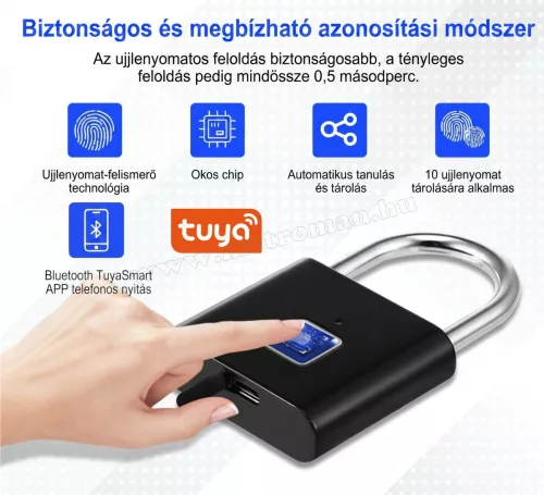 Bluetooth ujjlenyomatos okos lakat Tuya Smart APP vezérléssel M9801A-FP-BT Fekete