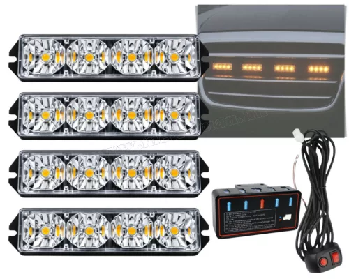 Megkülönböztető jelzés 4 db-os LED villogó szett távirányítóval narancs MA553