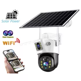   Napelemes WiFi kültéri kamera 2x4MP Dual Cam, vezeték nélküli forgatható PTZ kamera, MA601W V380 PRO