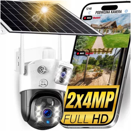 Napelemes WiFi kültéri kamera 2x4MP Dual Cam, vezeték nélküli forgatható PTZ kamera, MA601W V380 PRO
