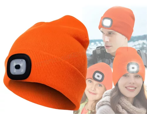Kötött sapka újratölthető LED lámpával narancssárga MBQ83B
