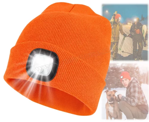 Kötött sapka újratölthető LED lámpával narancssárga MBQ83B