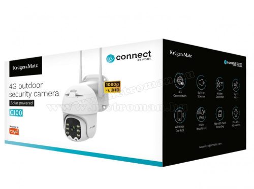 Napelemes 4G IP kamera, mobilnetes SIM kártyás kültéri biztonsági kamera Connect C100-FHD Solar TuyaSmart