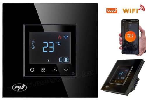 Intelligens Wifi okos termosztát Gázkazánhoz és elektromos fűtéshez MCT25B-WIFI TuyaSmart Fekete