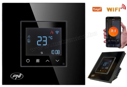 Intelligens Wifi okos termosztát Gázkazánhoz és elektromos fűtéshez MCT26B-WIFI TuyaSmart Fekete
