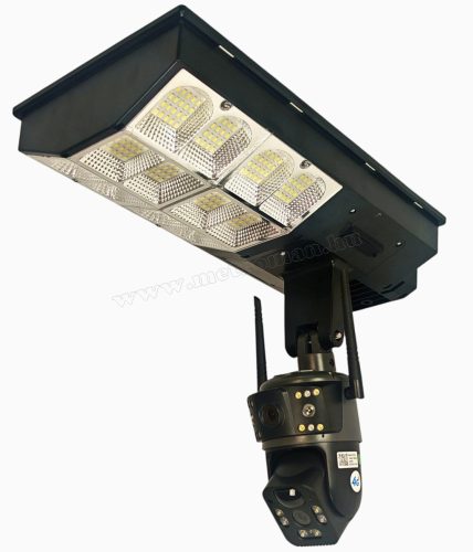 Napelemes 4G kültéri SIM kártyás kamera PTZ forgatható és fix 4G kamerával LED lámpával MD001-4G-EU-PTZ-LED Dual-Cam V380PRO