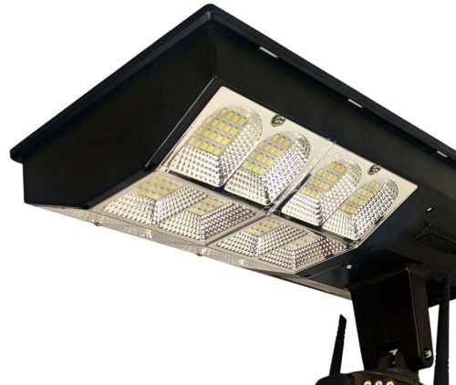 Napelemes 4G kültéri SIM kártyás kamera PTZ forgatható és fix 4G kamerával LED lámpával MD001-4G-EU-PTZ-LED Dual-Cam V380PRO