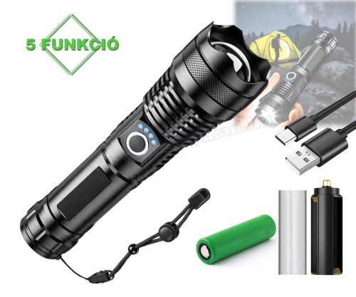 Nagy fényerejű tölthető LED zseblámpa kézi elemlámpa MD154