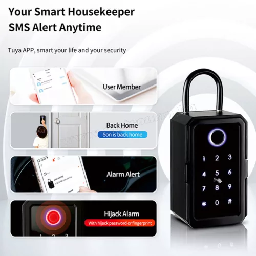 Bluetooth Kártya Ujjlenyomat és kóddal nyitható okos kulcsszéf MD3-BT TuyaSmart