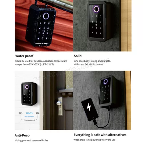 Bluetooth Kártya Ujjlenyomat és kóddal nyitható okos kulcsszéf MD3-BT TuyaSmart