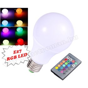 Távirányítós fényerő szabályzós RGB LED izzó MD7C