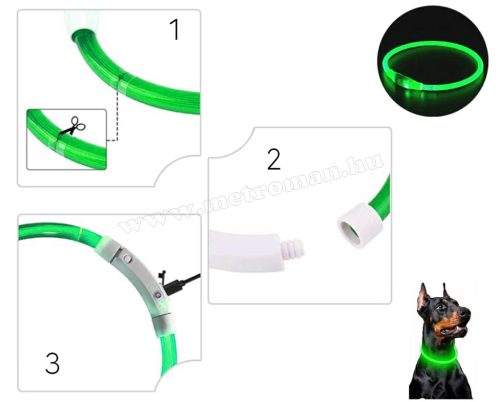 Világító nyakörv Állítható LED kutyanyakörv zöld MDA269