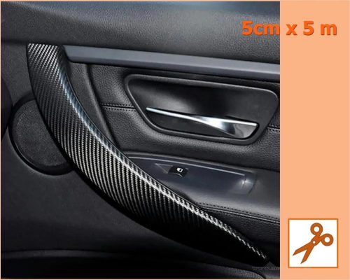Autó fólia, öntapadós 3D fekete Karbon védő szalag matrica 5 méter MDA75M