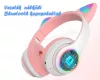 Vezeték nélküli Bluetooth fejhallgató cicafüles rózsaszín-fehér ME807RF