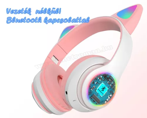 Vezeték nélküli Bluetooth fejhallgató cicafüles rózsaszín-fehér ME807RF