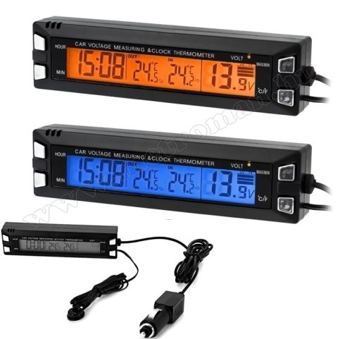 Digitális autós külső-belső hőmérő és feszültség mérő MEC-30