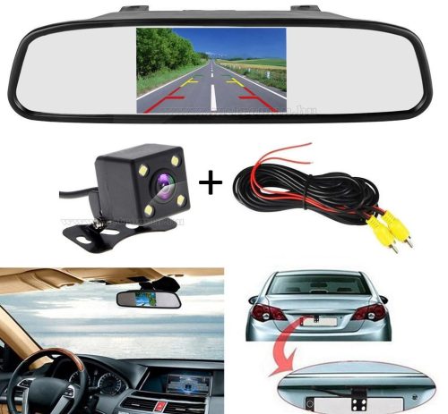 Autós tolatókamera visszapillantó tükörre rögzíthető LCD monitorral Mlogic MF002LCD