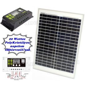   12V 20 Watt napelemes töltő szett töltésvezérlővel Poly Solar FG-20W-10A-PWM