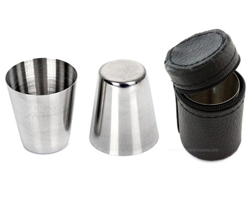 Fém kupica, 4 db-os utazó fém pálinkás pohár készlet MG171A