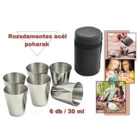    Fém kupica, 6 db-os utazó fém pálinkás pohár készlet MG171B