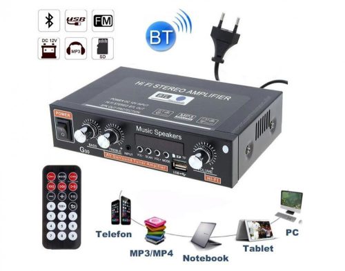 Mini hordozható és autós erősítő USB/SD/MP3 és Bluetooth zenelejátszóval MG30BTL