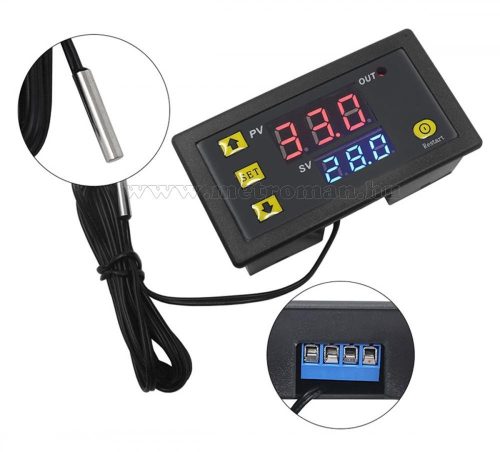 Beépíthető dupla kijelzős 12 Voltos hőmérséklet kapcsoló -50 - +120 Cfok MG676B-12V