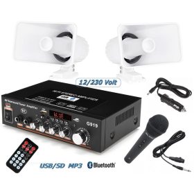   Mozgóbolt kihangosító szett MP3 USB Bluetooth lejátszóval és mikrofonnal MG919BT-2XLP30W-PRM-205