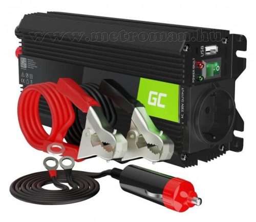 Feszültségátalakító, inverter, 12/230V 500/1000 Watt Green Cell MGC03-500W-12V