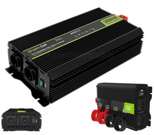 Nagyteljesítményű Feszültségátalakító inverter 12/230V 3000/6000 Watt Green Cell MGC12-3000W-12V