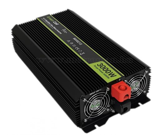 Nagyteljesítményű Feszültségátalakító inverter 12/230V 3000/6000 Watt Green Cell MGC12-3000W-12V
