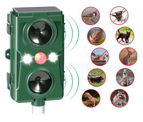 Ultrahangos és nyomás hullám napelemes Multi Frekvenciás kisállat riasztó MH-506-PRO Solar