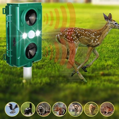 Ultrahangos és nyomás hullám napelemes Multi Frekvenciás kisállat riasztó MH-506-PRO Solar