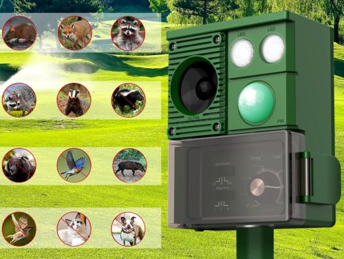 Napelemes akusztikus és ultrahangos állatriasztó, Nyest Kutya Macska Vad és Madár riasztó MH-588-PRO Solar