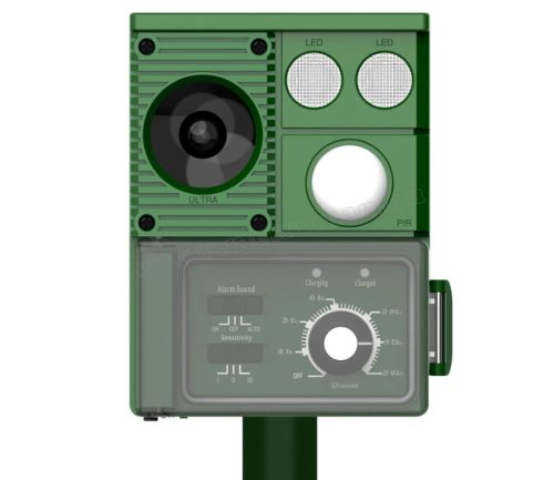 Napelemes akusztikus és ultrahangos állatriasztó, Nyest Kutya Macska Vad és Madár riasztó MH-588-PRO Solar