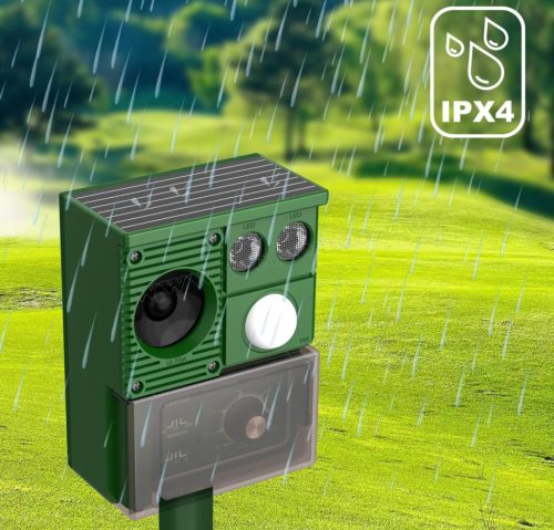 Napelemes akusztikus és ultrahangos állatriasztó, Nyest Kutya Macska Vad és Madár riasztó MH-588-PRO Solar