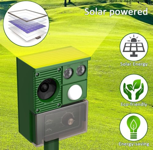 Napelemes akusztikus és ultrahangos állatriasztó, Nyest Kutya Macska Vad és Madár riasztó MH-588-PRO Solar